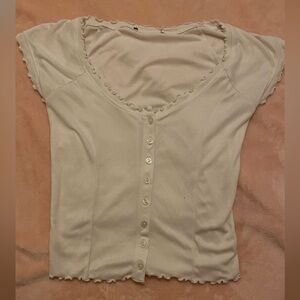 Forever 21 White Button Lettuce Trim Low Cut Top